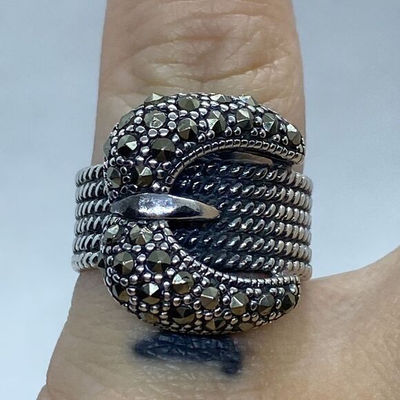 💛 925 Vintage Marcasite Belt Buckle Ring - Picture 6 of 6